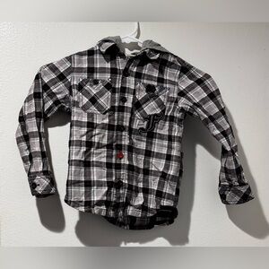 Boys Plaid Button Up with Detachable Hood (Size 4-5 Years)